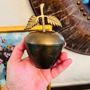 Vintage Brass Apple Trinket Box Teacher Gift Cottagecore Desk Decor Farmhouse 5"
